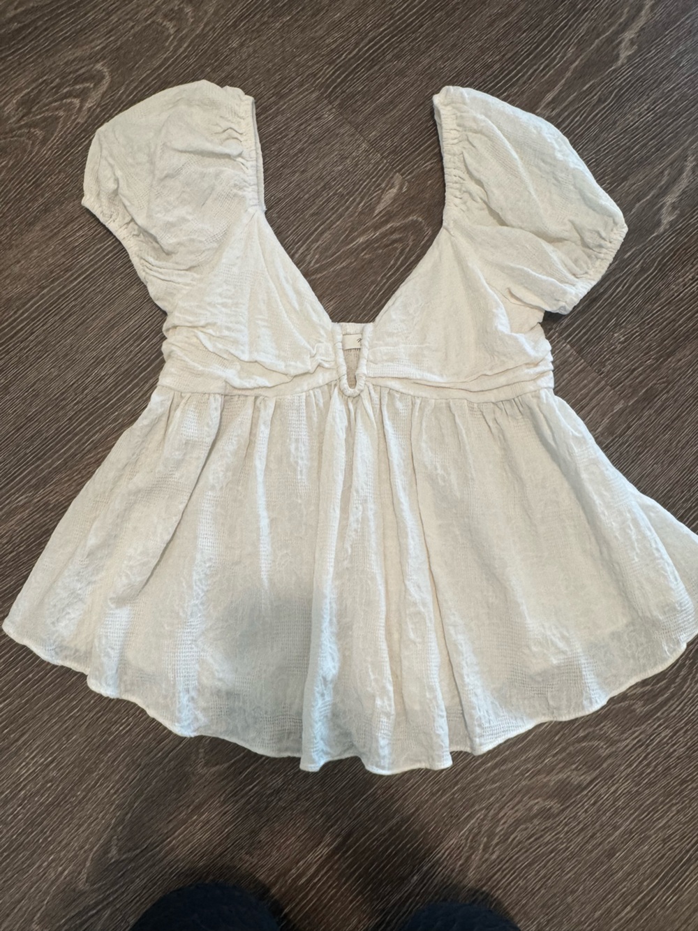 Mustard Seed Cream Puff Sleeve Peplum Top